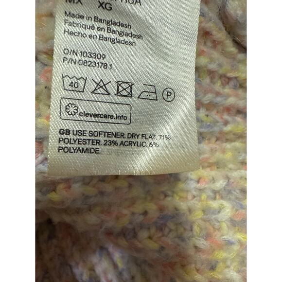 H&M Divided Beige Multicolor Chunky Knit Long Sleeve Crop Sweater Top Size XL - Picture 4 of 4